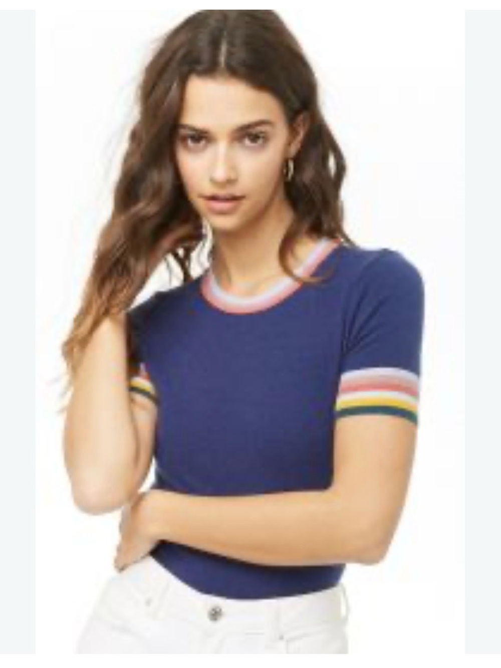 Forever 21 moody retro knit sweater top whimsical stripes navy size M